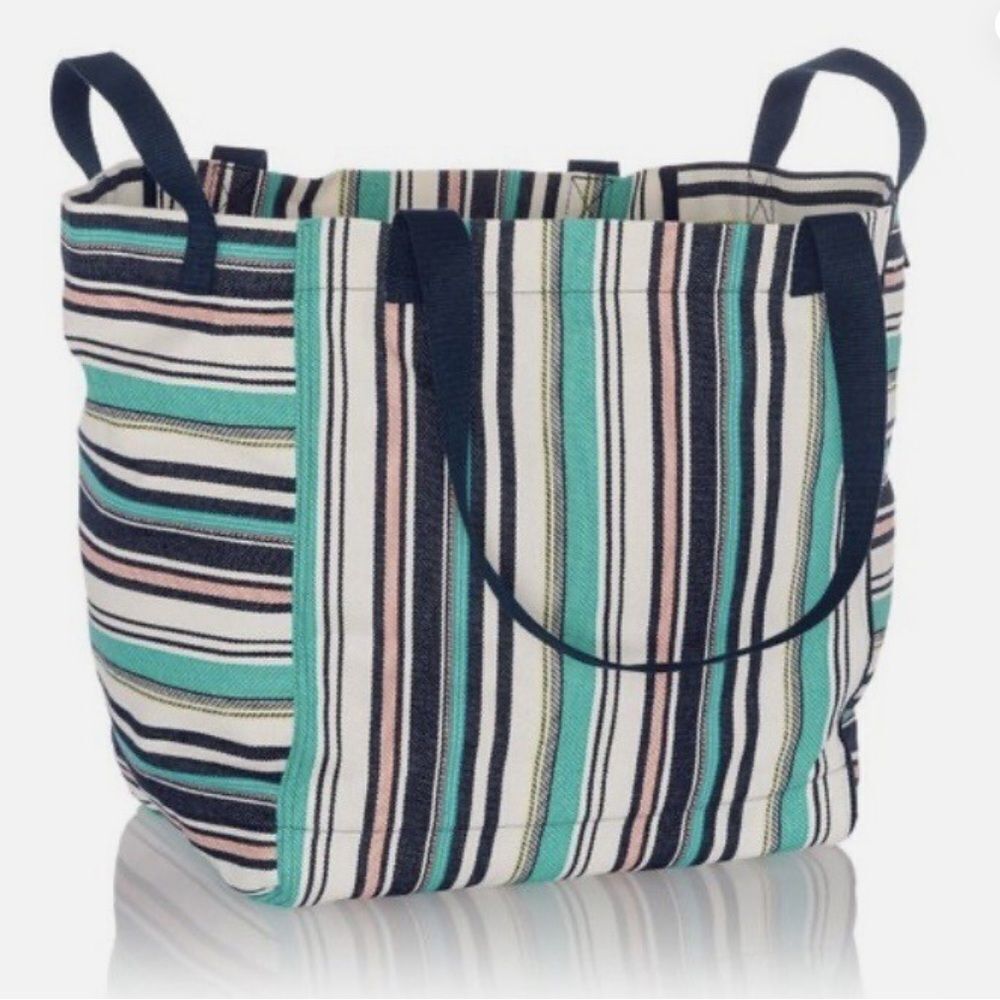 Thirty-One Striped Tote Bag - Blue, Black, White